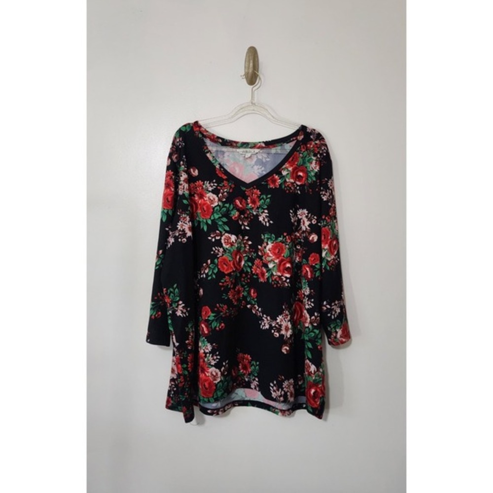 Pioneer Woman Black Moody Floral Botanical Print Top Vampire Whimsigoth XXXL
